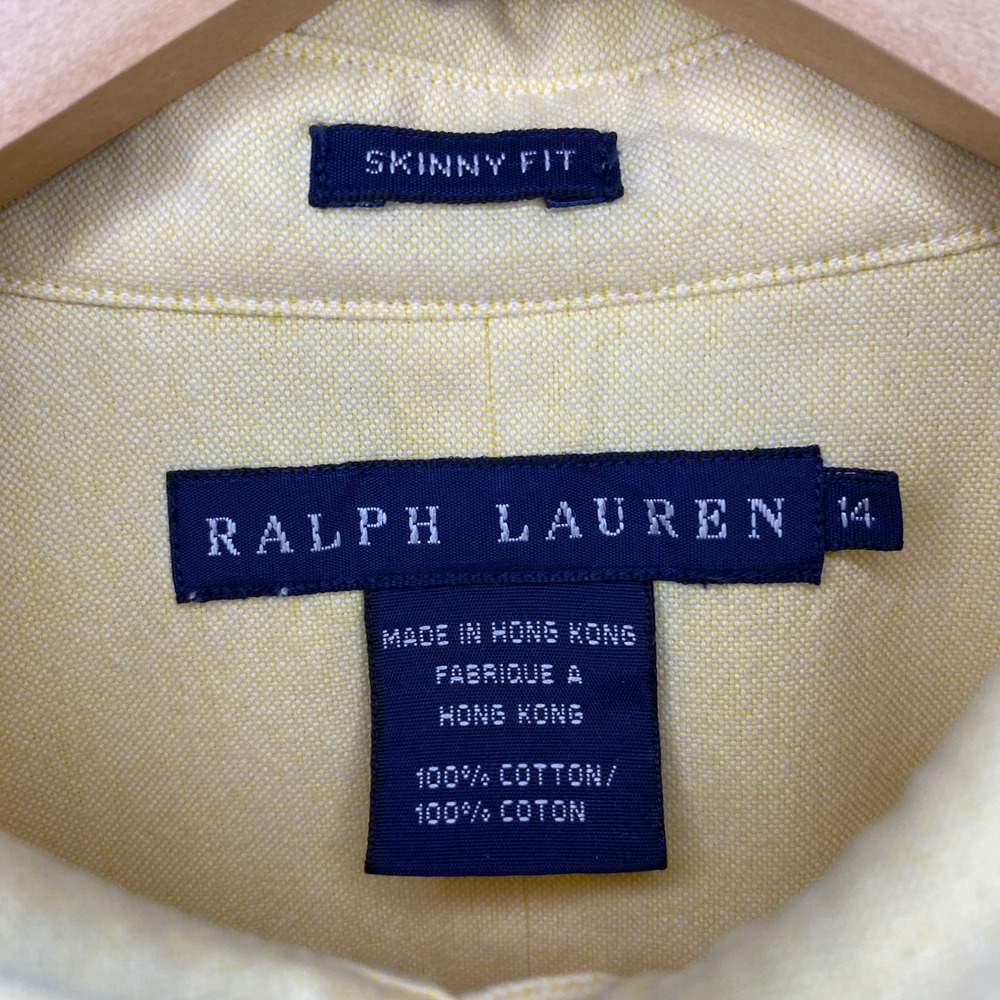 Vtg Ralph Lauren Skinny Fit Yellow Oxford Button Up Shirt Blue Pony Sz 14 RL 04 - Picture 4 of 5